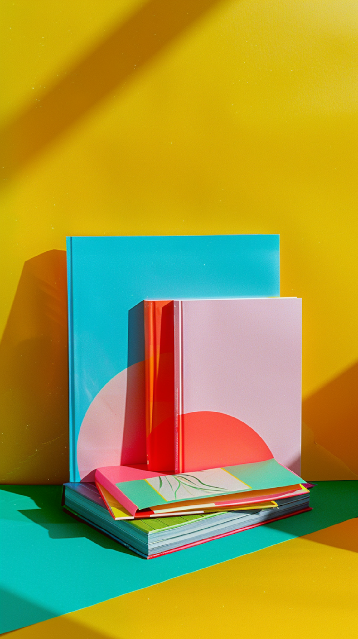 Colorful presentation artwork with books and clean composition